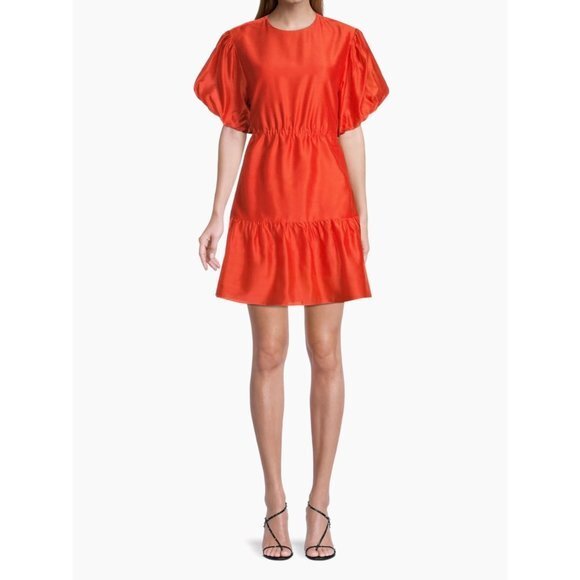 SIR. Lucelia Puff-Sleeve red backless Minidress Size 3/ L - Picture 1 of 9